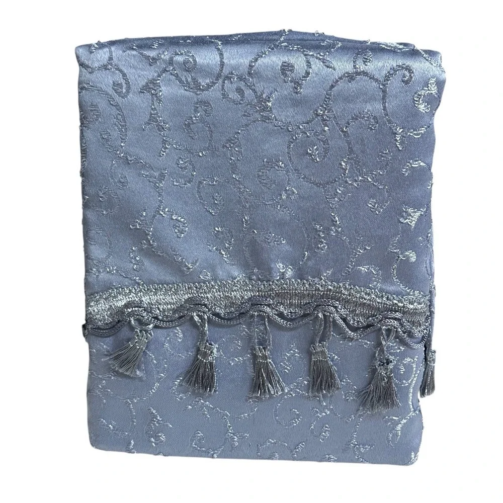 6 Piece Window Curtain Set BELLAGIO Blue Valance Tie Backs Lace Liner Elegant A3